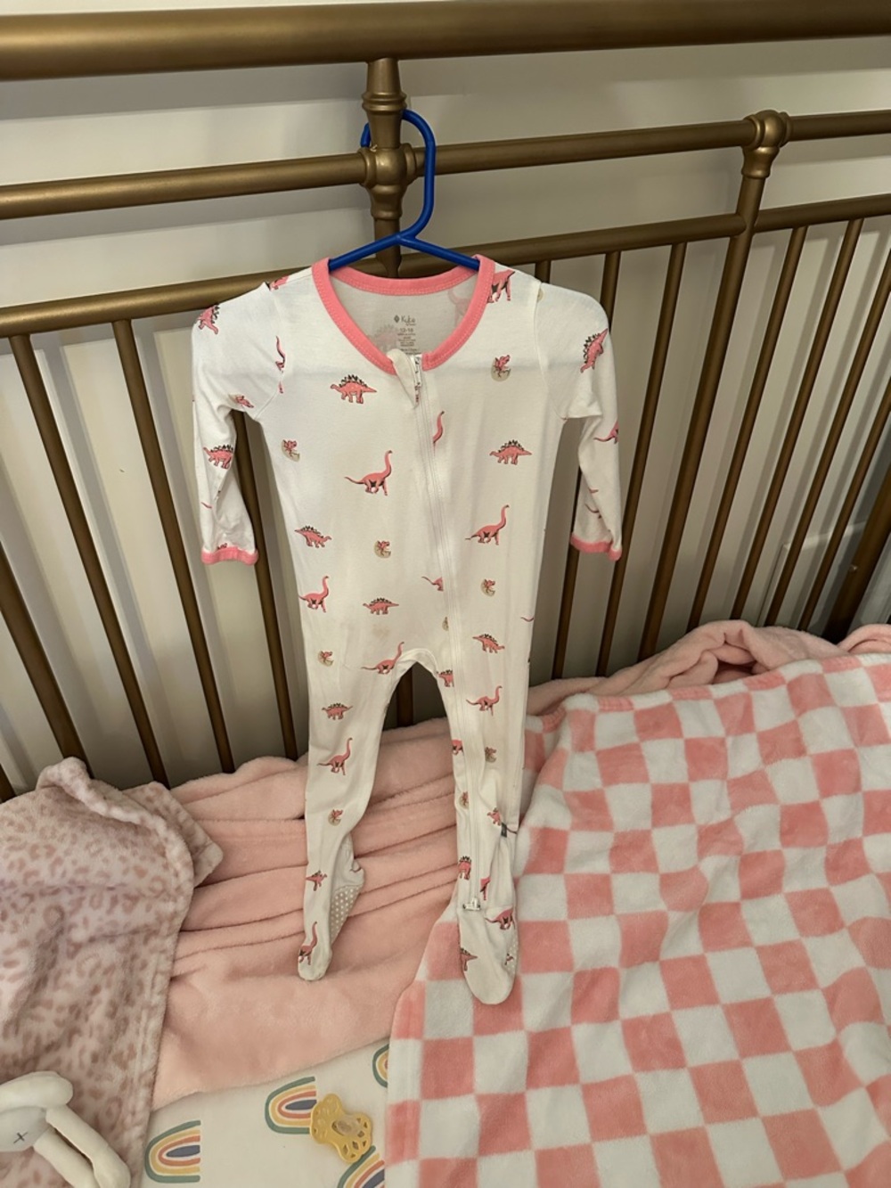 Kyte BABY White Footed One-Piece with Pink Dino Print